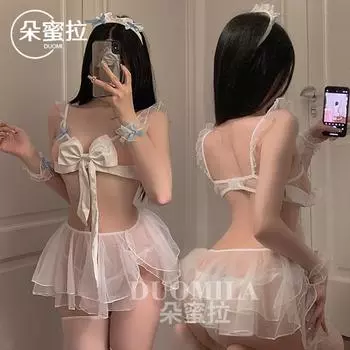 Domila Эротическое нижнее белье Сексуальный Милый бантик Капля росы Милая Красивая Женщина Служанка Сетка Прозрачный Комплект униформы M
