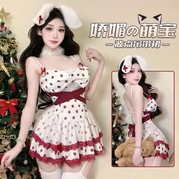 Domila Рождественское нижнее белье Сексуальный кролик Банни Чистая похоть кружевная ночная рубашка подтяжки Qqny Одежда One size [