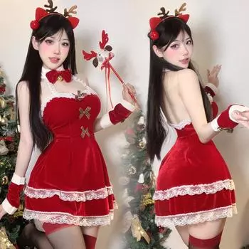 Новый сексуальный рождественский халат Домилы горячий и свободный от соблазна униформы постельное белье дразнящая пижама average size [80-60kg]