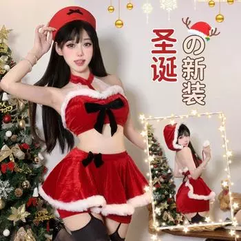 Новый рождественский набор халатов Domila Sweet Spice Girls Женский красный колпак Сексуальный набор с бантом на шее One size fits all [80-55kg]