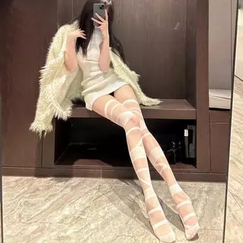 Домила Сексуальные чулки на бретельках Малышки JK Длинные гольфы Чистая похоть Лолита Субкультура Y2k Белый шелк One size fits all [y2k wind blows to Domila]