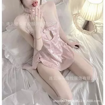 Domila Сексуальное кружевное белье Соблазн Ретро Чонсам Горячая полая спина Шнуровка Большой размер Униформа M