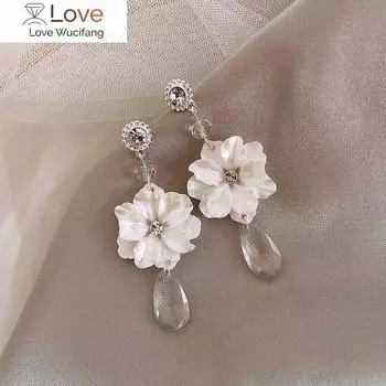 Доминировал новый винтажный цветок маленький чистый и свежий и модный суженный кристалл длинные женские серьги-капли