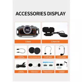 Домофон для мотоциклетного шлема BT5.0 Громкая связь для мотоциклистов, дальность действия 300 м с чёрный