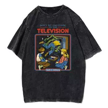 Don t Sit Too Close Tshirt Seasons T Shirt Men Women Unisex Y2K T-shirt Clothing Top Tee Cotton Wash Retro Shirts S