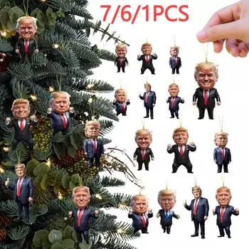 Дональд Трамп Рождественское украшение 2D Акриловый мультяшный Трамп Подвеска Забавный Дональд Трамп Подвеска для рождественской елки Декор для дома и автомобиля