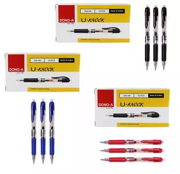 Dong-A U-Knock Шариковая ручка с гелевыми чернилами, технология U-образной пружины 0,5 мм (1 дюжина) Black