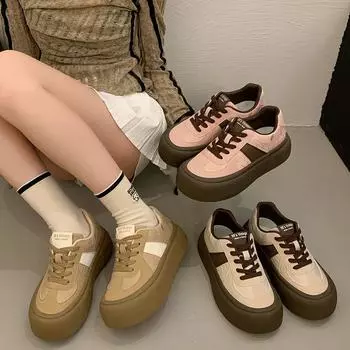 [DONG JI] Niche ретро немецкие кроссовки женские 2024 года на толстой подошве нескользящие универсальные спортивные 35 хаки