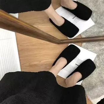 Dongdaemun baotou полутапочки женские весна и осень новые интернет знаменитости мягкая подошва шерстяной рулон плоские тапочки носить полутапочки женские 35 коричневый