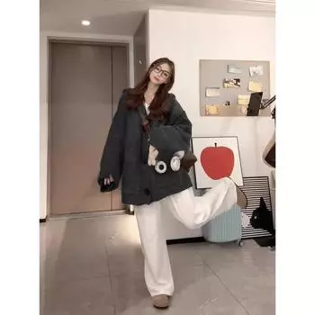 Dongdaemun Hooded Soft Glutinous Sweater Outwear Knitting Cardigan Advanced Gray L
