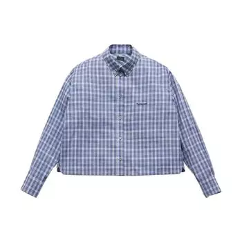 Dongdaemun Oni Blue Gingham Loose Long Sleeve Top Blue Gingham (short) All yards
