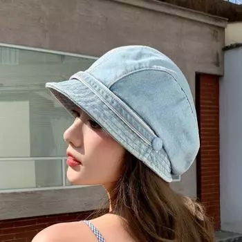 Dongdaemun тот же ретро джинсовый утиный язычок штабелируемый берет весна и лето уличный модельный женский лицо маленькая шляпа художника M56-58cm темно-синий
