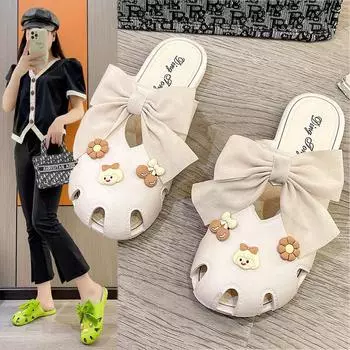 Dongdong Shoes Женская толстая подошва 2024 Новые нескользящие удобные тапочки Милая верхняя одежда Пляжные сандалии 36-37 покинуть белый