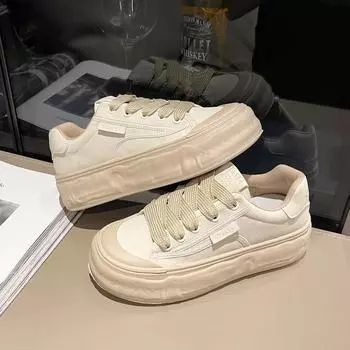 [DONGJI] Корейская версия белых туфель на платформе из натуральной кожи, повседневные туфли для досок, женская обувь 2024 года, спортивная женская обувь, тренд 35 бежевый