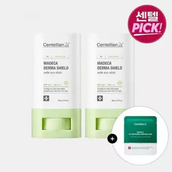Dongkook Pharmaceutical Centellian 24 Madeca Derma Shield Safe Sun Stick 20 г x 2 SPF 50+ Двойные подтягивающие ампульные подушечки 2 шт., Солнцезащитный карандаш 2 шт.