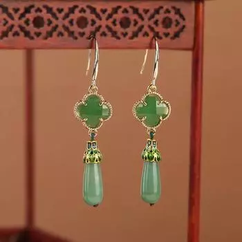 Dongling jade earrings, earrings, women s long high-end temperament retro with cheongsam, ancient simple earrings.