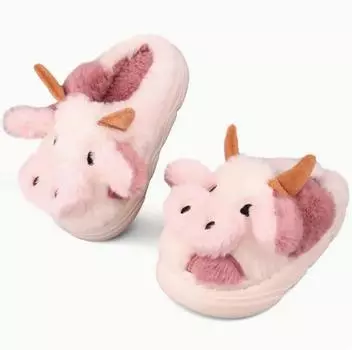 Милые плюшевые тапочки Dongxin из коровьей кожи для дома, нескользящие теплые тапочки для родов с мягкой подошвой из хлопка розовый