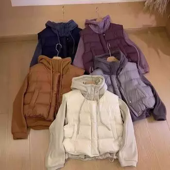 Dongxin свободный и тонкий белый пуховый жилет с воротником-стойкой, пуховый свитер с капюшоном, комплект из двух предметов для женщин M(80-125) фиолетовый