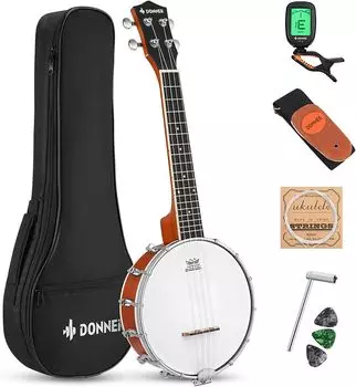 Donner Banjo Ukulele Concert 4 струны 23 дюйма корпус из сапеле Remo Head тюнер сумка с запасными струнами