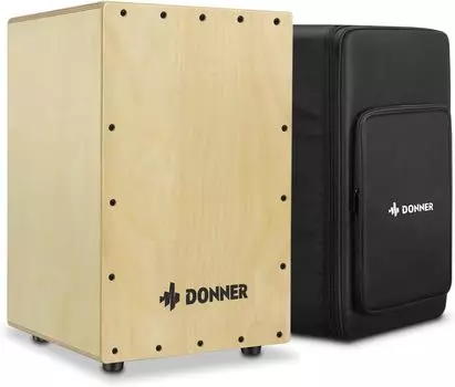 Donner Cajon Percussion Instrument Wooden Full Size Box Drum Internal Guitar Strings Cajon Bag with Rubber Feet String Classy Birch 303048cm DCD-1