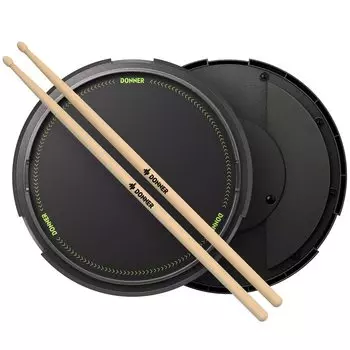 Donner Drum Pad Practice Pad тихий учебный барабан со съемным шариковым боксом ноты и барабанные палочки для начинающих студентов взрослых 12 дюймов черный