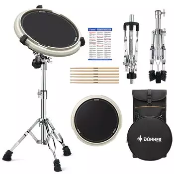 Donner Drum Practice Pad Training Drum Set Snare Drum Stand Kit Quiet High Bullet Stand 3 пары барабанных палочек с сумкой для хранения Удобно переносить