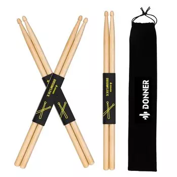 Donner Drumsticks 3 Pairs 5A Maple Wood Drum Pad Snare Drum Sticks for Practice with Bag Christmas Birthday Gift