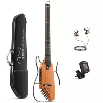 Donner Travel Guitar Гитарный комплект без головки с наушниками Корпус из красного дерева Мини-гитара Портативная гитара Эргономичный гриф Тихий для начинающих Съемная рамка Мягкая