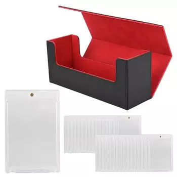 Donsink 60 Большая емкость Deck Case Shock Коллекционная карта включает 33 магнитных загрузчика x Set, поглощение, защиту, хранение, (Красный Черный)