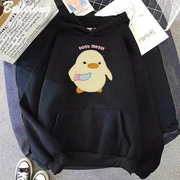 Dont Mess Duck Hold Knife Kawaii, женские толстовки с мультяшным принтом, большие размеры, Harajuku, женская уличная одежда с длинными рукавами S