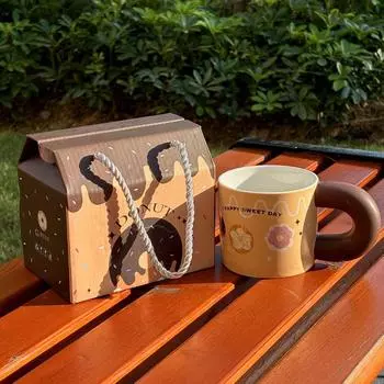 Donut Cute Mug Soft Hand Gift Box Cartoon Ceramic Fat Cup Couple High Pretty Water Cup Holiday Gift 301-400ml