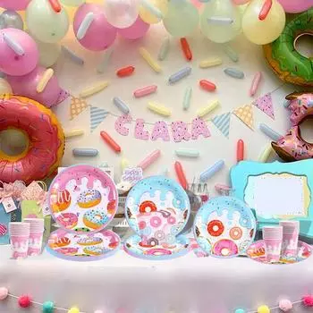 Donut Theme Disposable Tableware Stand Holder Donut Birthday Party Decorations Kids Baby Shower Wedding Birthday Party Supplies