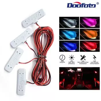 Doofoto Автомобильный атмосферный светильник, лампа для салона автомобиля, внутренняя ручка двери, чаша, светодиодный модуль, наручные декоративные лампы для Lada Mazda Toyota Seat Fiat синий