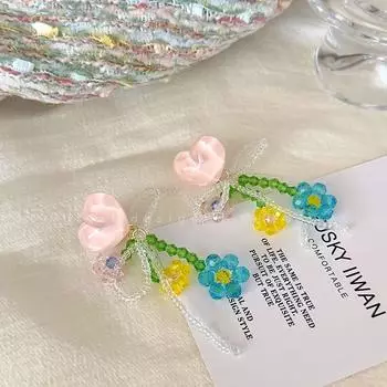 Dopamine Blue Beaded Flower Earrings for Women Summer Niche Style Mori Ear Studs Super Fairy Tassel Sweet Seaside Earrings