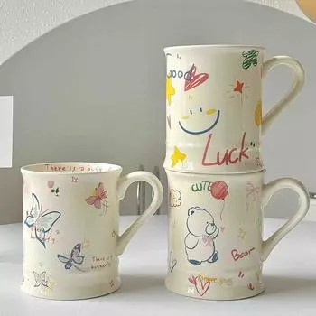 Dopamine Ceramic Mug,Yellow High-value Water,Cream Wind Household Coffee Cups,Dormitory Office Aesthetic Drinkware Gifts for Mom 350ML