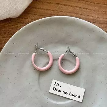 Dopamine Colored Series Ins Style Small Circle Earrings Women s Summer Sweet Girl Elegant Face-Showing Small Ear Studs Earrings Cream powder earrings-Silver Needle