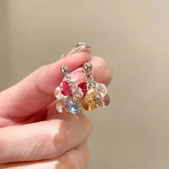 Dopamine Colorful Grape String Earrings Women Niche Exquisite Design Earrings 2025 New Sweet Temperament Earrings Color crystal earrings (Silver Needle)