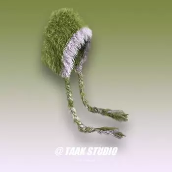 Dopamine Contrasting Color Plush Knitted Women s Hats Autumn and Winter Korean Warm Cute Braid Ear Protection Beanies Caps 55-60cm зелёный