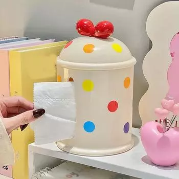 Dopamine Desktop Paper Box Side Out Napkin Paper Box Practical Bow Tissue Box Bedroom бежевый