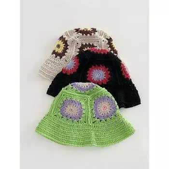 Dopamine маленькая свежая полый цветок вязаная вручную панама летняя дорожная универсальная шляпа с маленьким козырьком M56-58cm зелёный