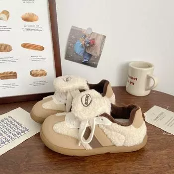 Dopamine pink velvet two cotton board shoes women s winter new niche fluffy cotton shoes student white shoes women 35