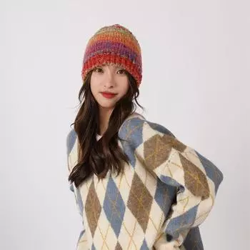 Dopamine Rainbow Color Handmade вязаная шапка для детей 2024 Новинка Осень/Зима вязаная шапка теплая холодная шапка комплект one size