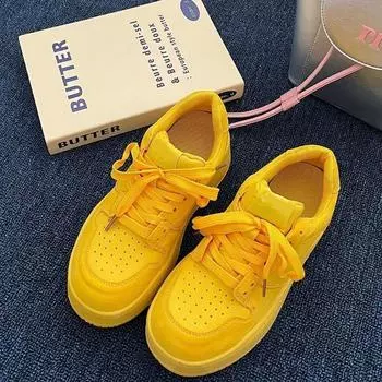 Dopamine thick-soled heightening versatile breadboard shoes women s tide summer new yellow casual shoes 35