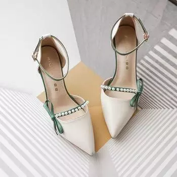 Dopamine versatile pure desire high heels 2024 summer small fragrant style with skirt single shoes one-word belt single shoes women s middle heel 34