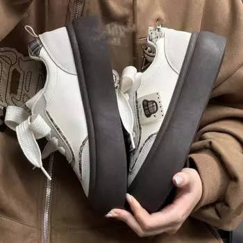 Dopamine wear-resistant board shoes women s 2025 spring Korean version heightened thick-soled versatile casual shoes non-slip design low-top shoes 35 бежевый