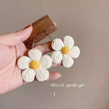 Dopamine Woven Flower Stud Earrings Women New Summer Holiday Style Spring and Summer New Women Advanced Exaggerated Seaside Earrings TB966 white braided flower ear hook