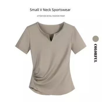 Dopamine Yoga Clothes Women s Summer Silm Slim Looking Short-Sleeved T-shirt Fancy Quick-Drying Pilates Training Workout Top Khaki short sleeve S