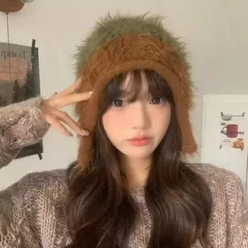 Допаминовые цветные плюшевые вязаные женские шапки для осени и зимы, защита ушей для путешествий, теплые милые шапочки с изображением лица 56-58cm