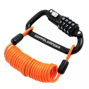 DOPPELGANGER Dial Combo Carabiner Lock Black Versatile Carabiner Type Total Length 1500mm Length Lightweight 90g 4 Digit Dial Lock [Lightweight,