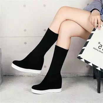 DoraTasia Зимняя распродажа 34-44 Ботильоны, увеличивающие рост, женские 2019 Ботильоны на платформе, эластичные женские туфли на высоком каблуке для женщин 3